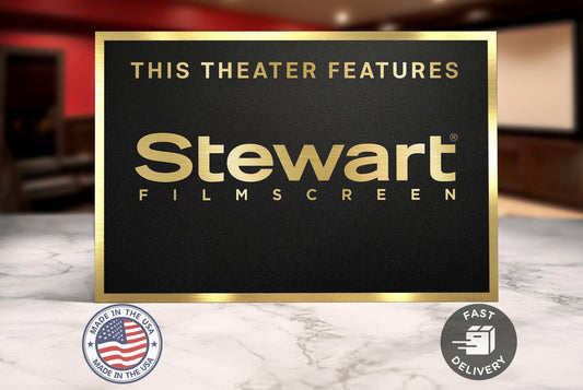 Stewart filmscreen home movie theater sign