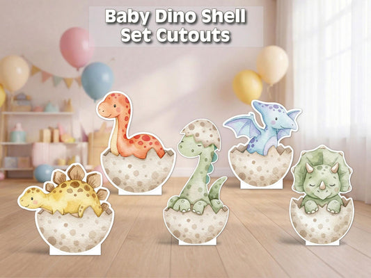 Baby Dino Shell Cutouts | Dinosaur Baby Shower Decor | Hatching Dinosaur Party Props | Pastel Dino Birthday Decorations