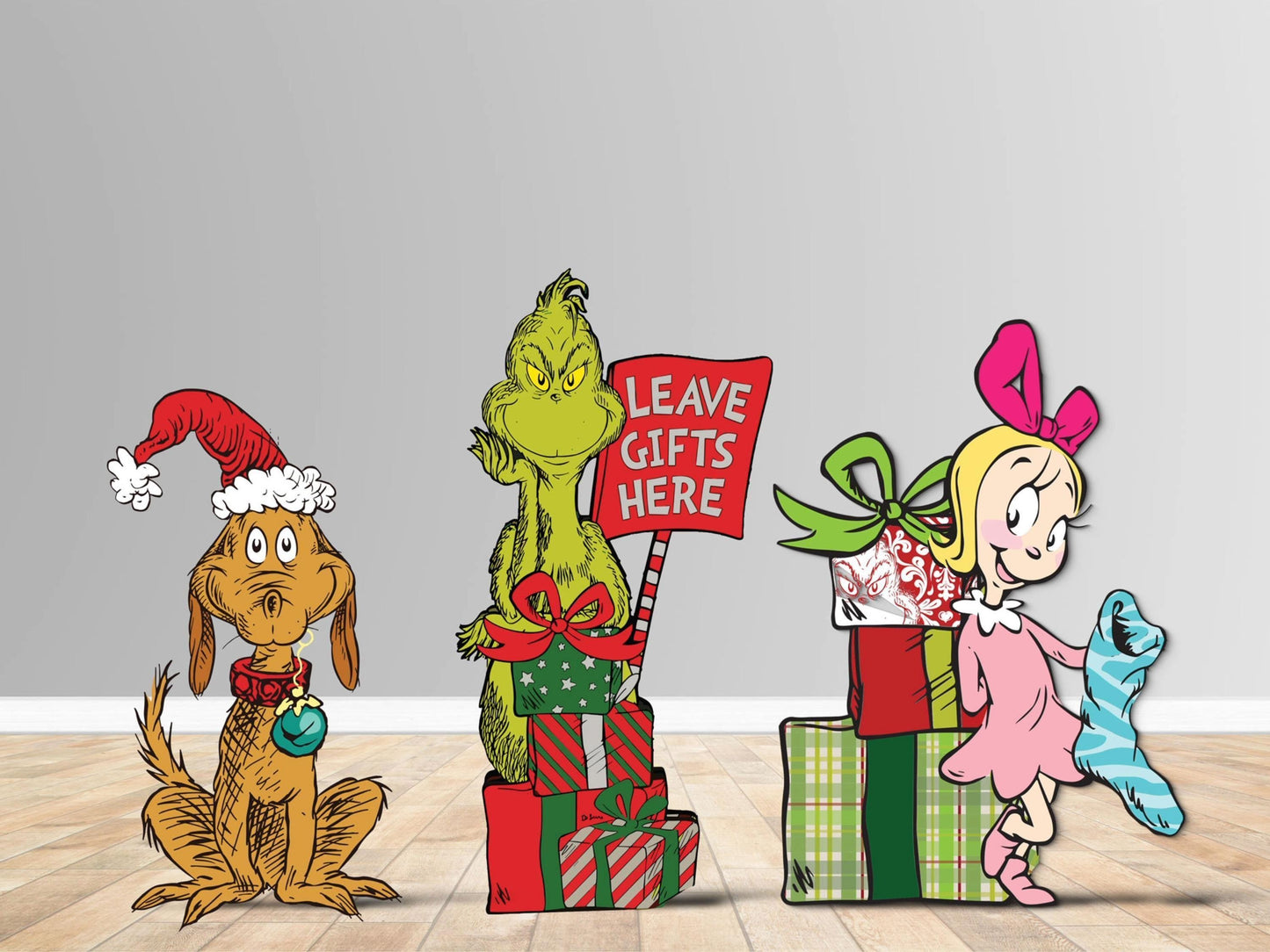 Grinch with sign christmas cutouts | whoville | dr seuss decorations | yard signs |