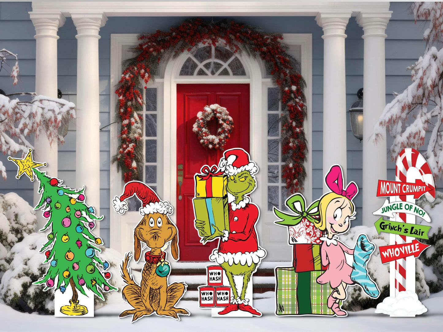 Grinch with gifts christmas cutouts | whoville | dr seuss decorations | yard signs | Holiday seasonal product