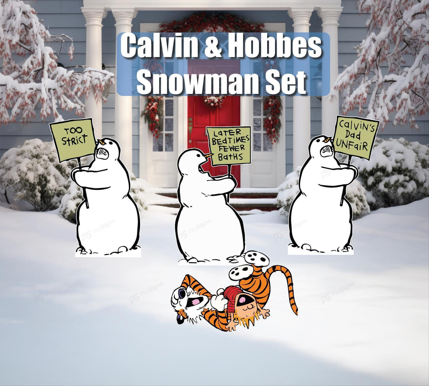 Calvin & Hobbes Snowman Yard Sign Set | Christmas Decorations