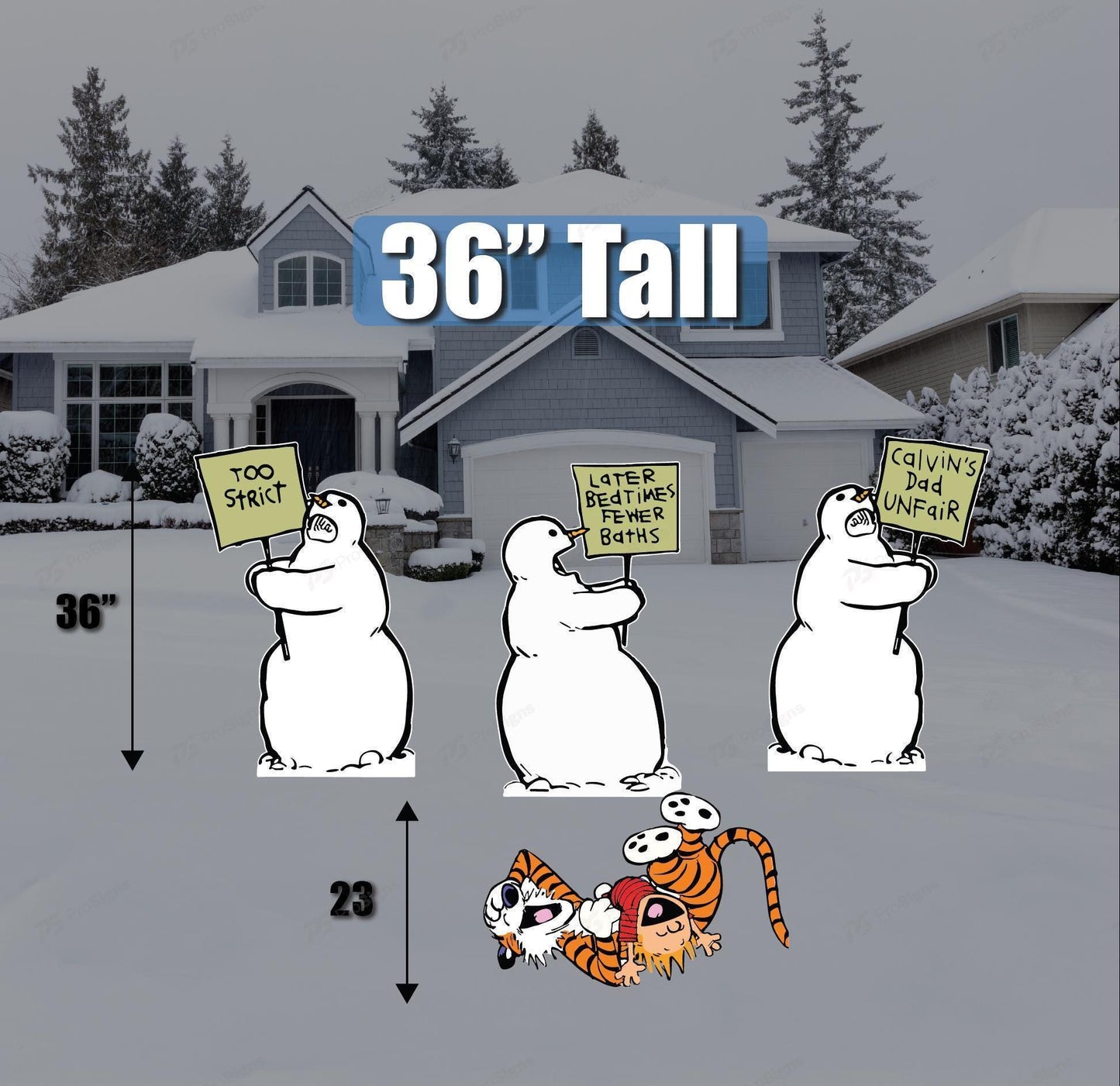 Calvin & Hobbes Snowman Yard Sign Set | Christmas Decorations