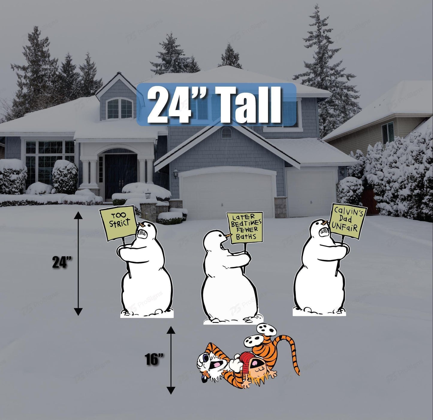 Calvin & Hobbes Snowman Yard Sign Set | Christmas Decorations